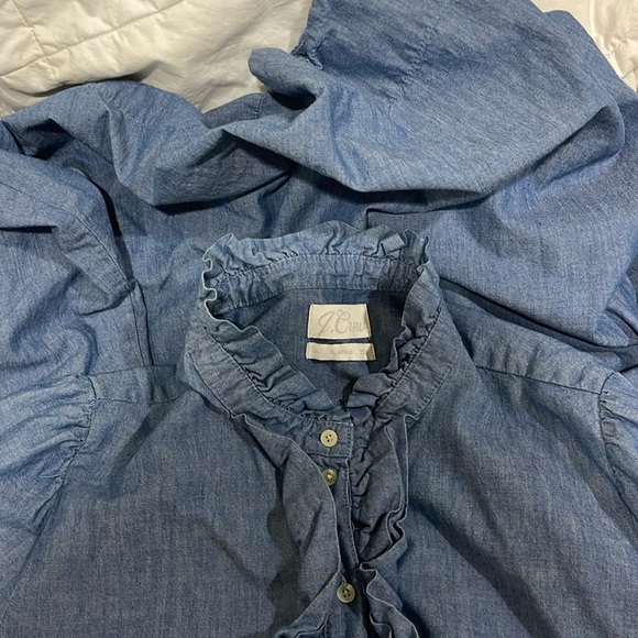 J.Crew like new ruffle Chambray dress 💯 cotton sz XL - Picture 5 of 6